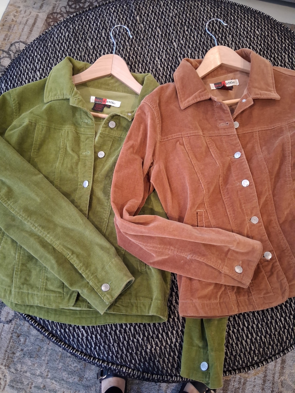 two-tone Corduroy Jacket Set - Green and Brown